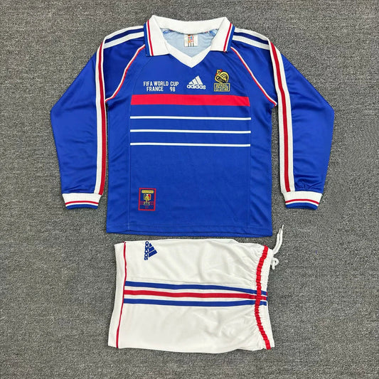 1998 Kids France Home Long Sleeve Retro Football Shirt image 1