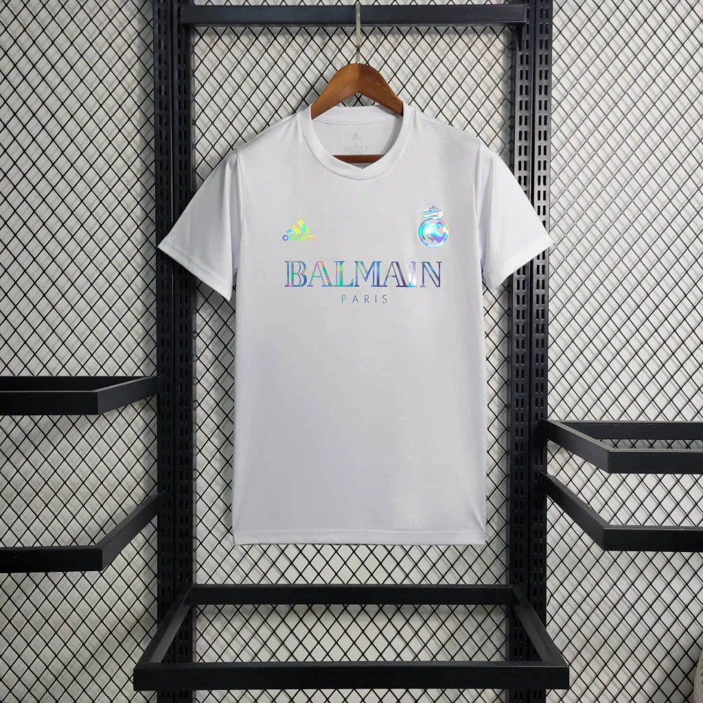2023/2024 Real Madrid White Reflective Balmain Football Shirt image 1