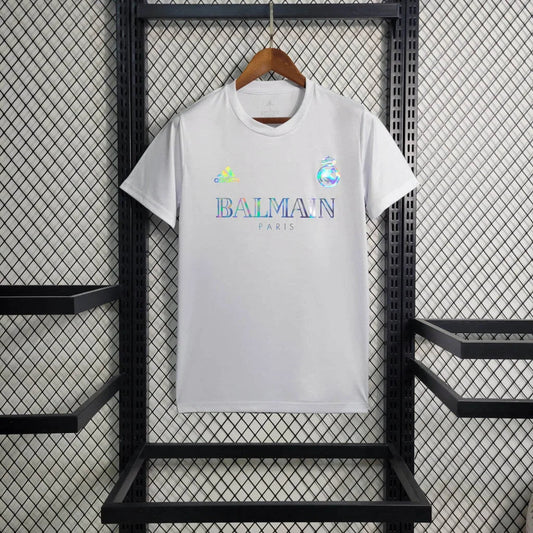 2023/2024 Real Madrid White Reflective Balmain Football Shirt image 1