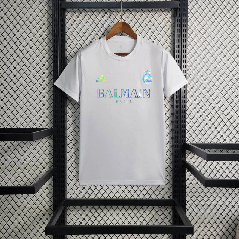 2023/2024 Real Madrid White Reflective Balmain Football Shirt image 1