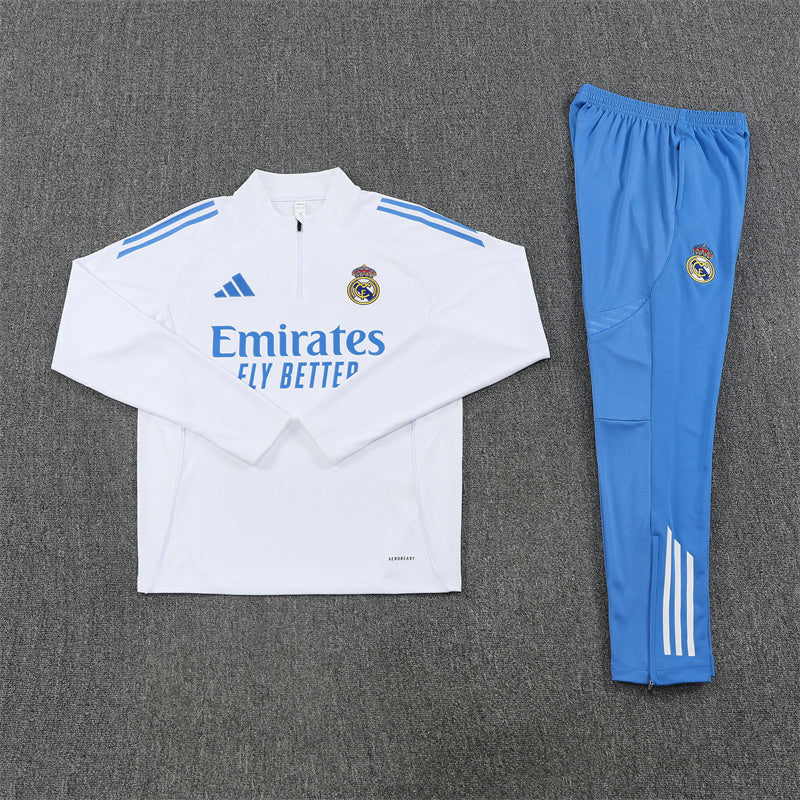 2025/2026 Real Madrid White and Blue Half-Pull Tracksuit
