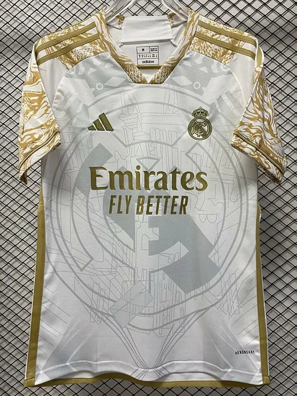 Maillots d'entraînement pour fans RMA édition spéciale 2023 blanc et or