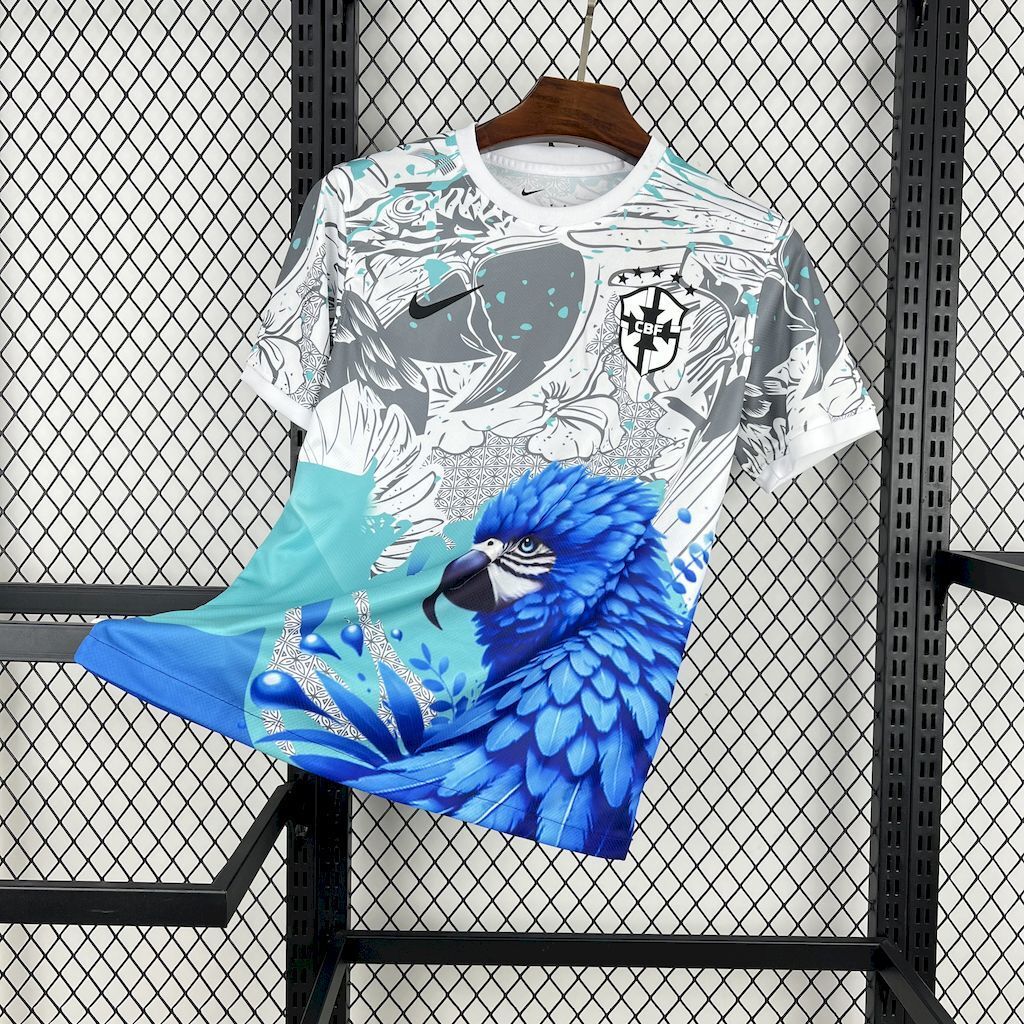 2025/2026 Brazil White Blue Parrot Special Edition Football Shirt image 1