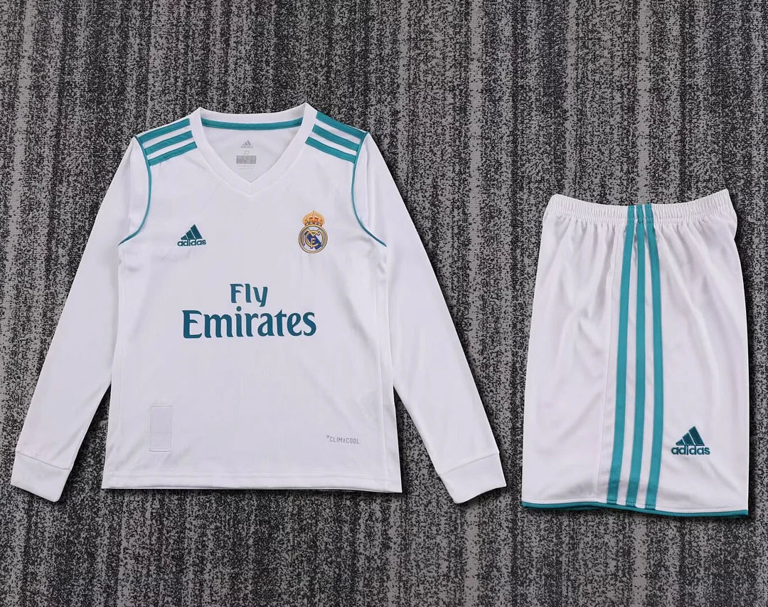 2017/2018 Kids Real Madrid Home Long Sleeve Retro Football Shirt image 1