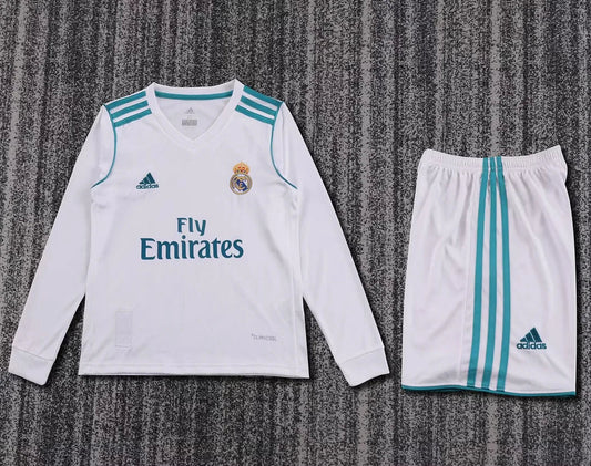 2017/2018 Kids Real Madrid Home Long Sleeve Retro Football Shirt image 1