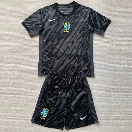 24-25 Brazil Black GoalKeeper Kids Soccer Jersey