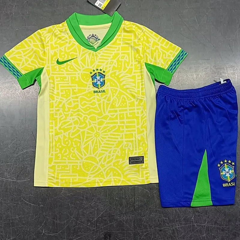 2024-25 Brazil Home Kids Soccer Jersey