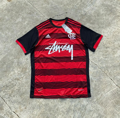 Stussy x Flamengo Red Black Limited Edition Football Shirt image 1