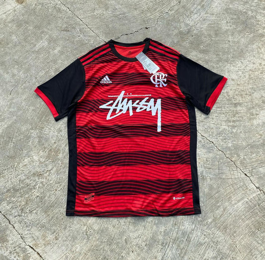 Stussy x Flamengo Red Black Limited Edition Football Shirt image 1