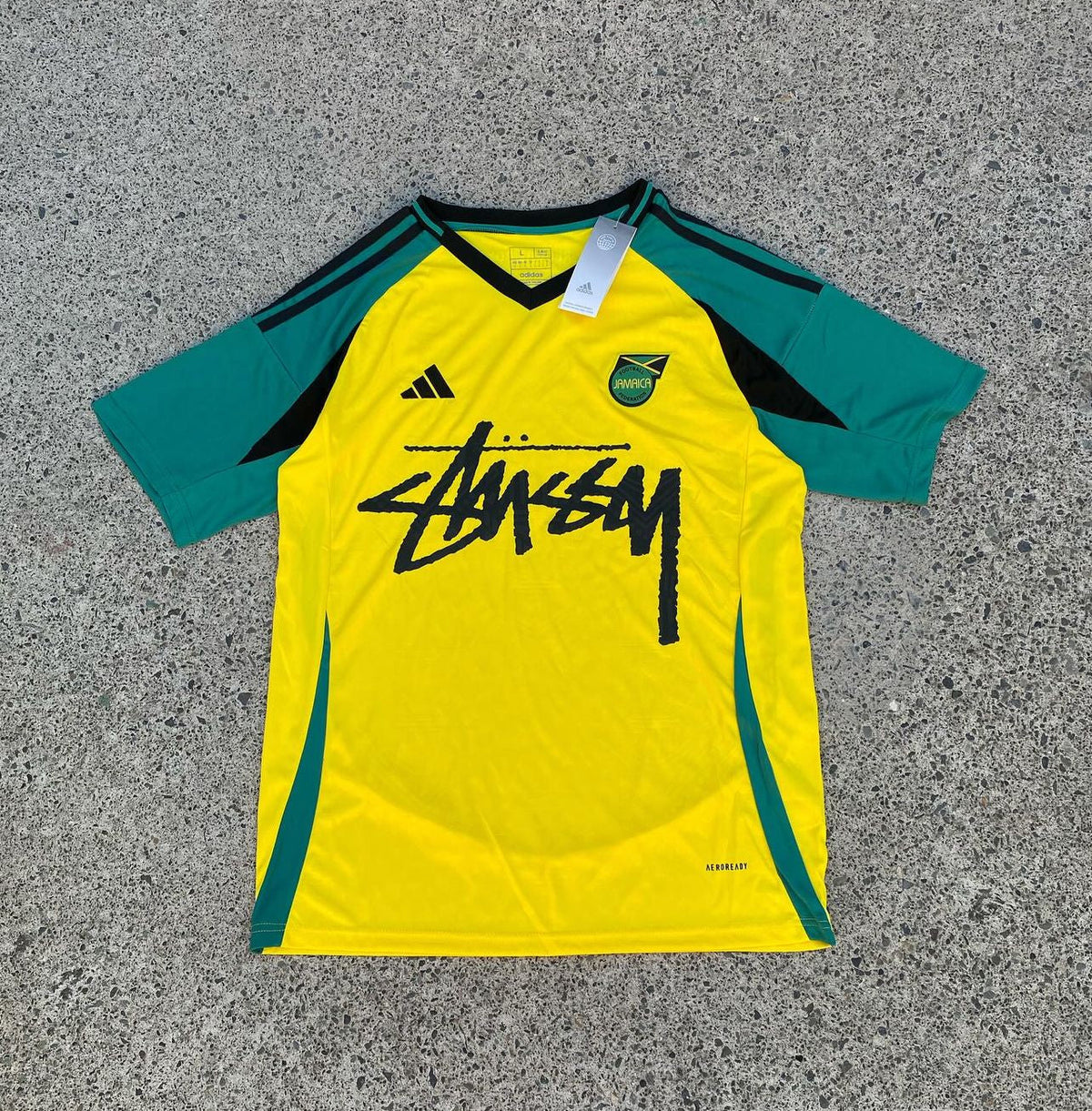 Stussy x Jamaica Yellow Green Limited Edition Football Shirt image 1