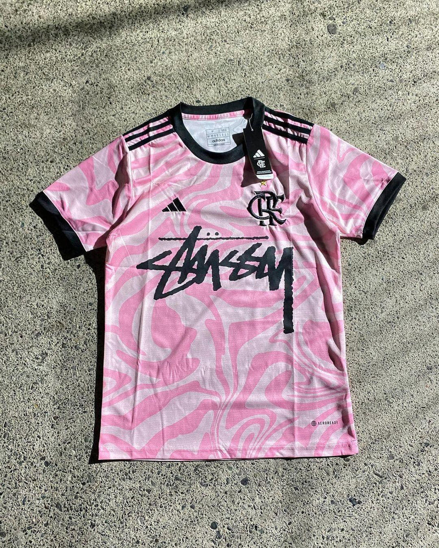 Stussy x Flamengo Pink Pattern Limited Edition Football Shirt image 1