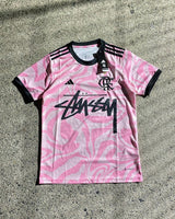 Stussy x Flamengo Pink Pattern Limited Edition Football Shirt image 1