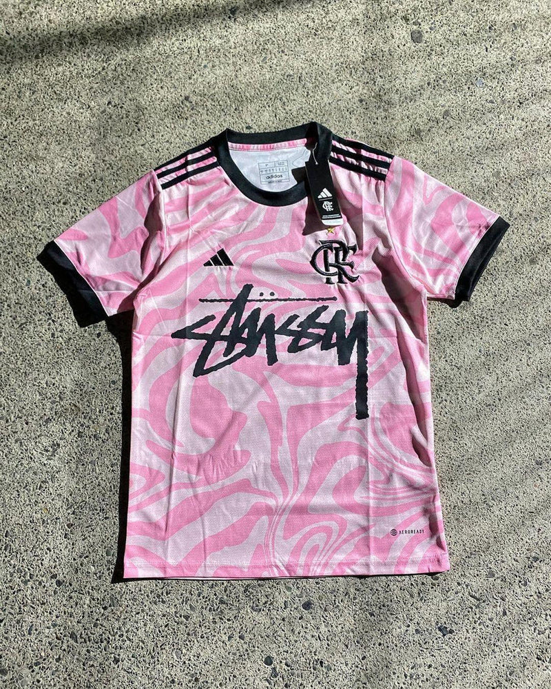 Stussy x Flamengo Pink Pattern Limited Edition Football Shirt image 1