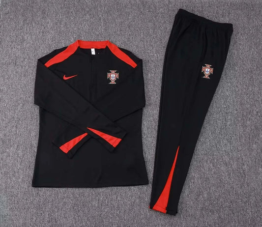2024 Portugal Half-Pull Tracksuit Black and Red