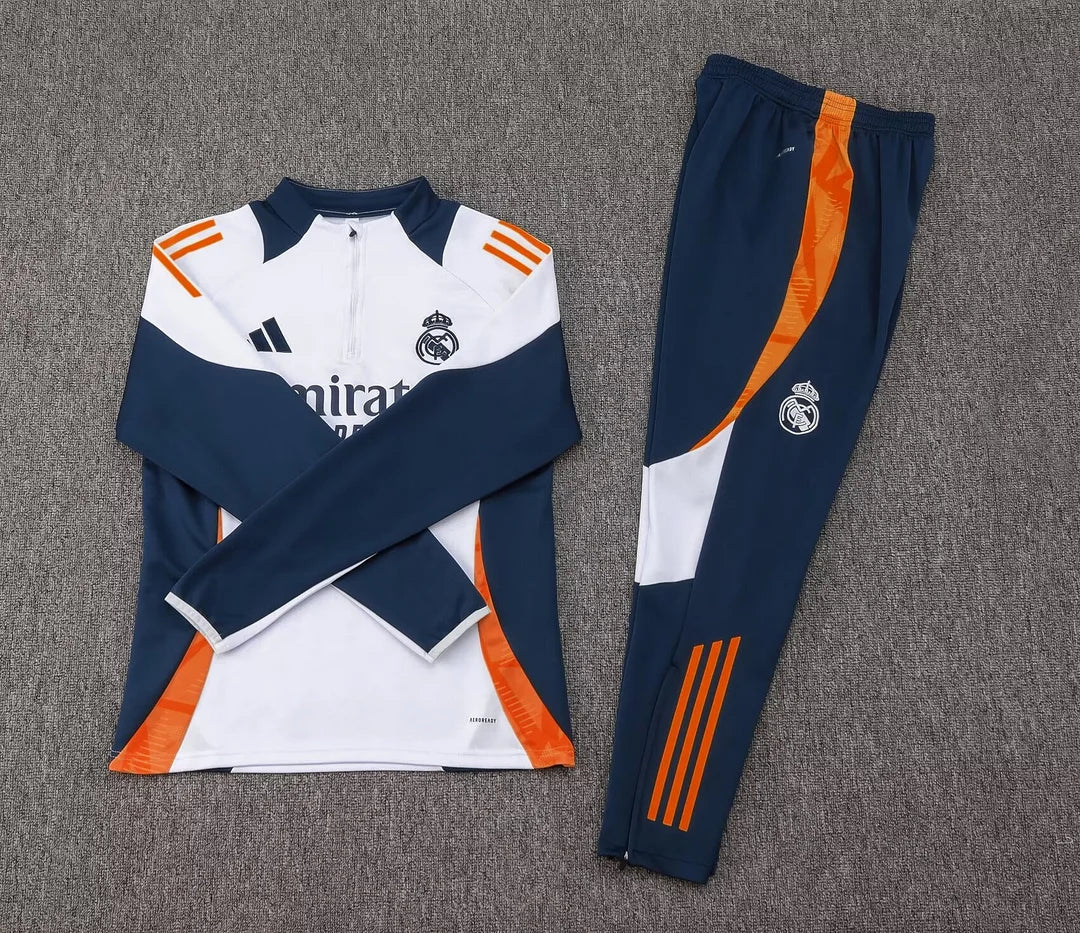 2024/2025 Real Madrid Half-Pull Tracksuit White-Black Football Shirt