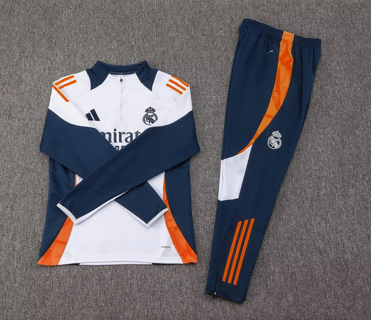 2024/2025 Real Madrid Half-Pull Tracksuit White-Black Football Shirt